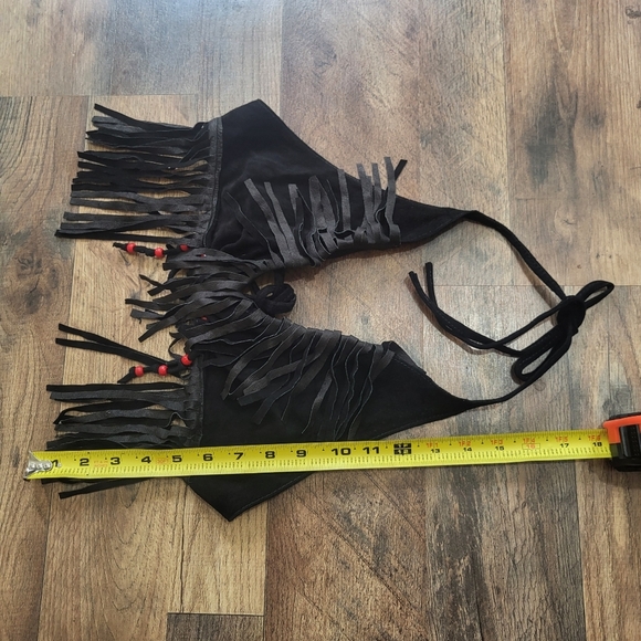 Women's Handmade Leather Beaded Fringe Going Out Swim Top Size Small - Picture 3 of 6